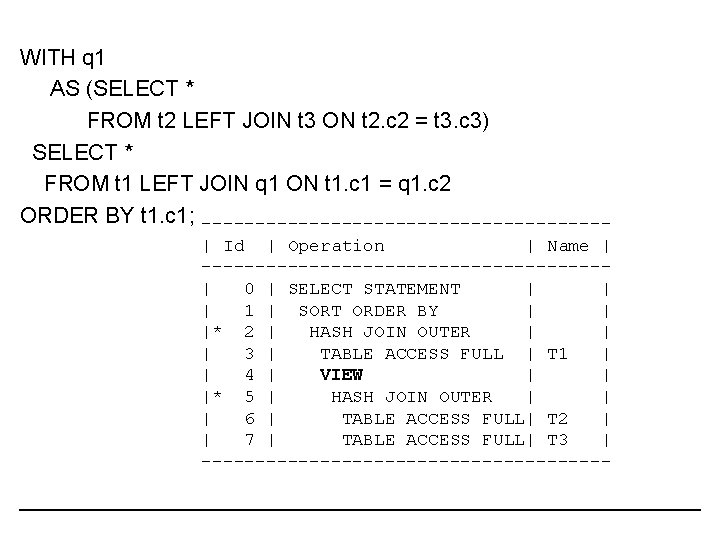 WITH q 1 AS (SELECT * FROM t 2 LEFT JOIN t 3 ON