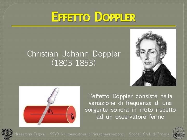EFFETTO DOPPLER Christian Johann Doppler (1803 -1853) L’effetto Doppler consiste nella variazione di frequenza