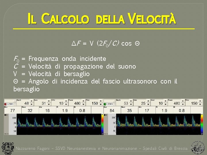 IL CALCOLO DELLA VELOCITÀ ᐃF = V (2 F 0/C) cos Θ F 0