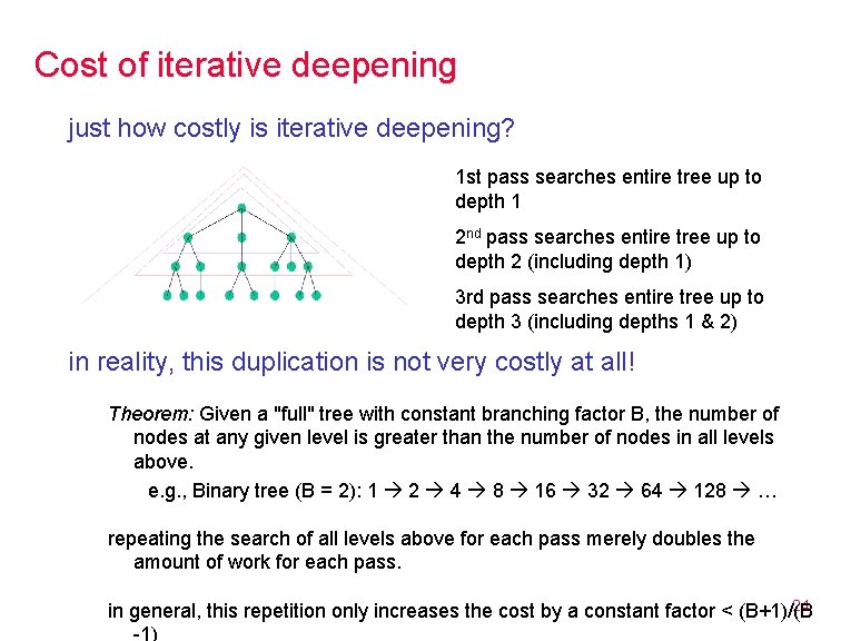 Cost of iterative deepening just how costly is iterative deepening? 1 st pass searches