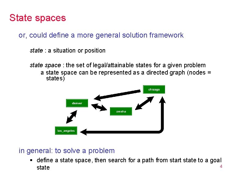 State spaces or, could define a more general solution framework state : a situation