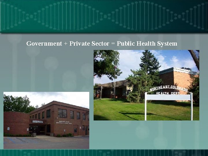 Government + Private Sector = Public Health System 