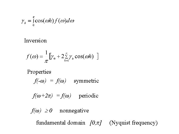 Inversion Properties f(-ω) = f(ω) f(ω+2π) = f(ω) 0 symmetric periodic nonnegative fundamental domain