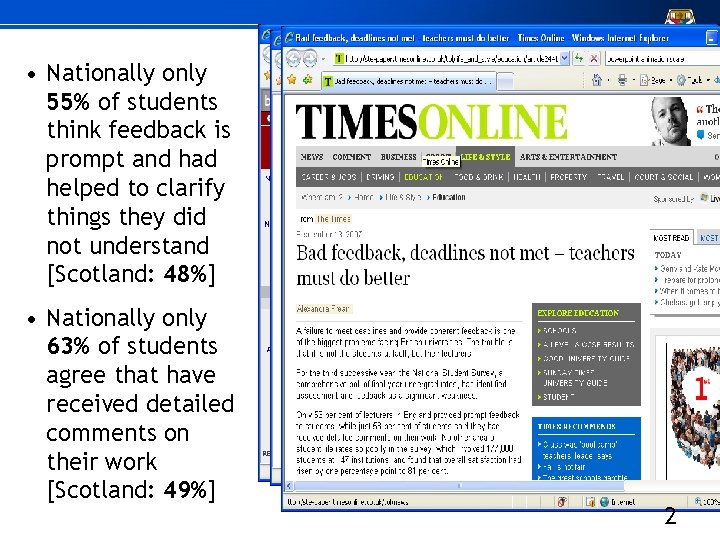  • Nationally only 55% of students think feedback is prompt and had helped