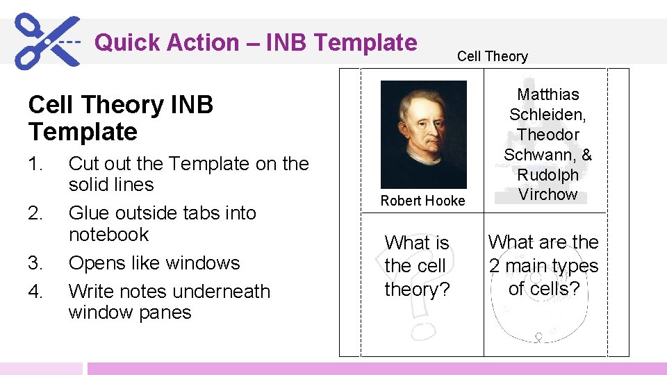 Quick Action – INB Template Cell Theory INB Template 1. 2. 3. 4. Cut