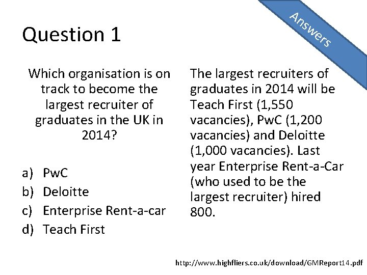 Question 1 Which organisation is on track to become the largest recruiter of graduates