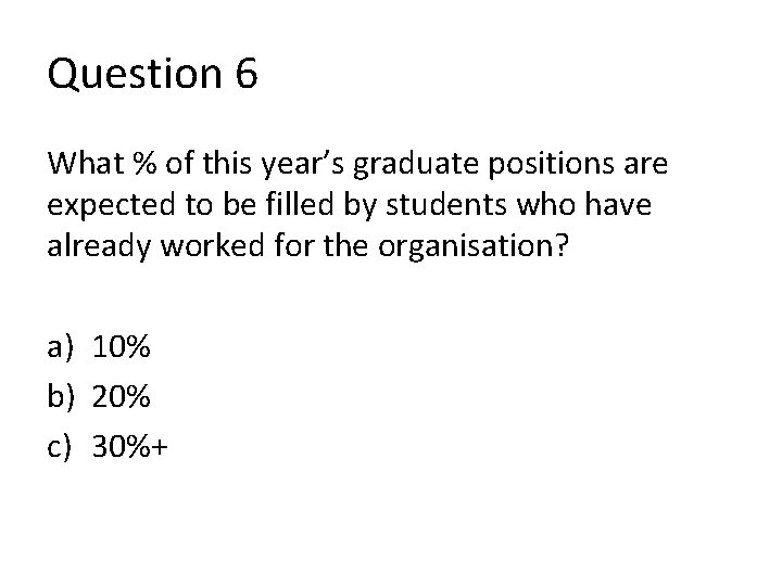 Question 6 What % of this year’s graduate positions are expected to be filled