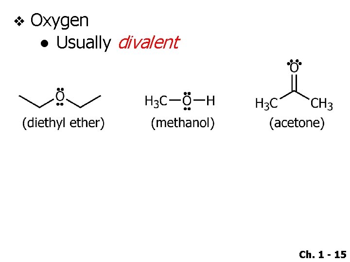 v Oxygen ● Usually divalent Ch. 1 - 15 