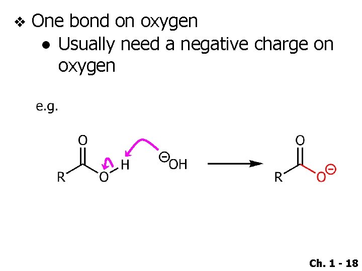 v One bond on oxygen ● Usually need a negative charge on oxygen Ch.