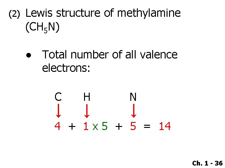 (2) Lewis structure of methylamine (CH 5 N) ● Total number of all valence