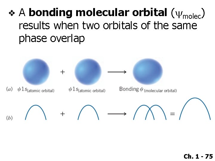v A bonding molecular orbital (ymolec) results when two orbitals of the same phase
