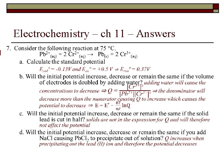 o Electrochemistry – ch 11 – Answers 