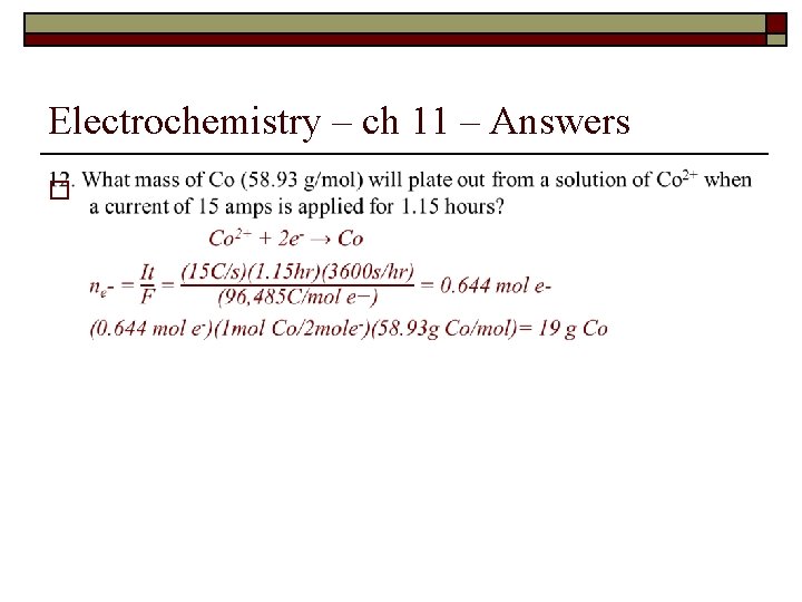 Electrochemistry – ch 11 – Answers o 