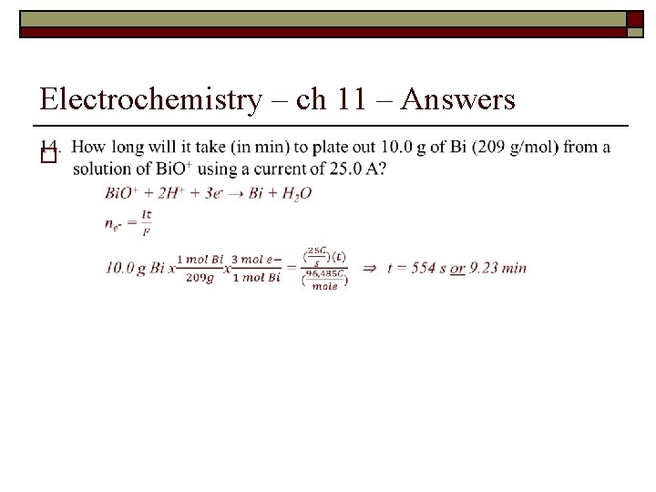 Electrochemistry – ch 11 – Answers o 