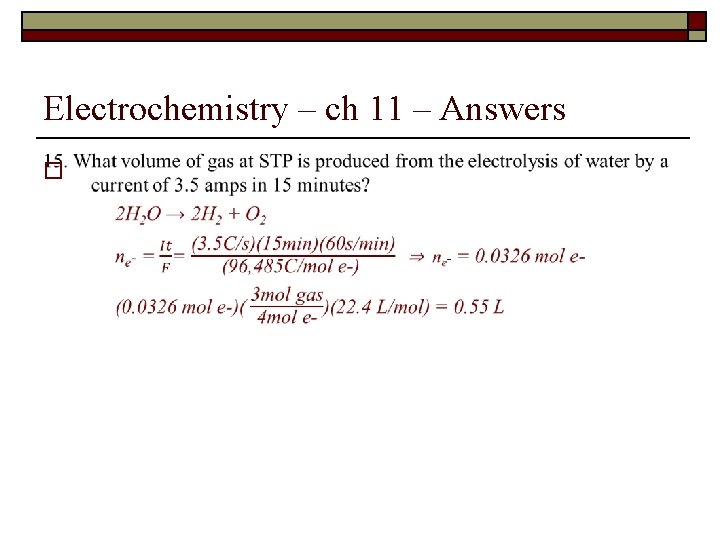 Electrochemistry – ch 11 – Answers o 