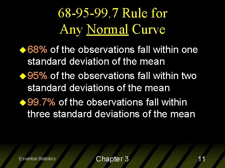 68 -95 -99. 7 Rule for Any Normal Curve u 68% of the observations