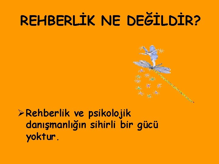 REHBERLİK NE DEĞİLDİR? Ø Rehberlik ve psikolojik danışmanlığın sihirli bir gücü yoktur. 