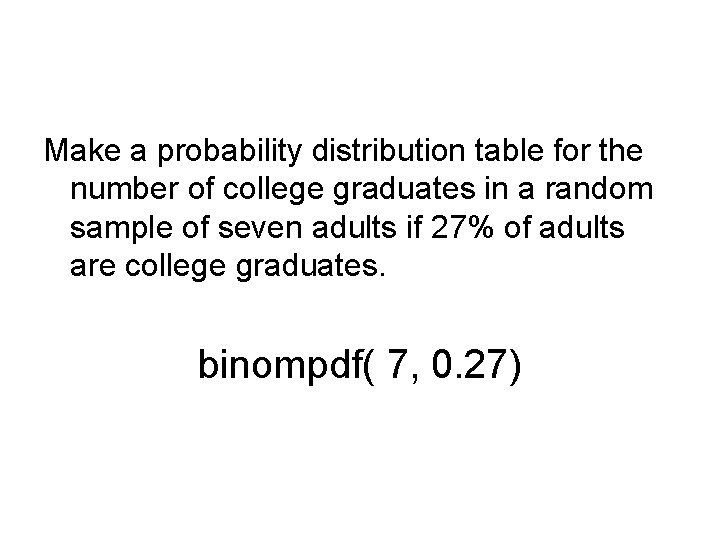 Make a probability distribution table for the number of college graduates in a random