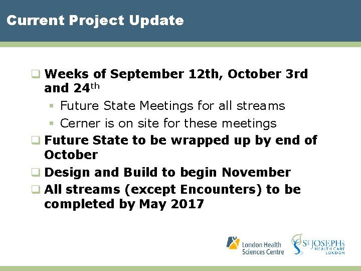 Current Project Update q Weeks of September 12 th, October 3 rd and 24