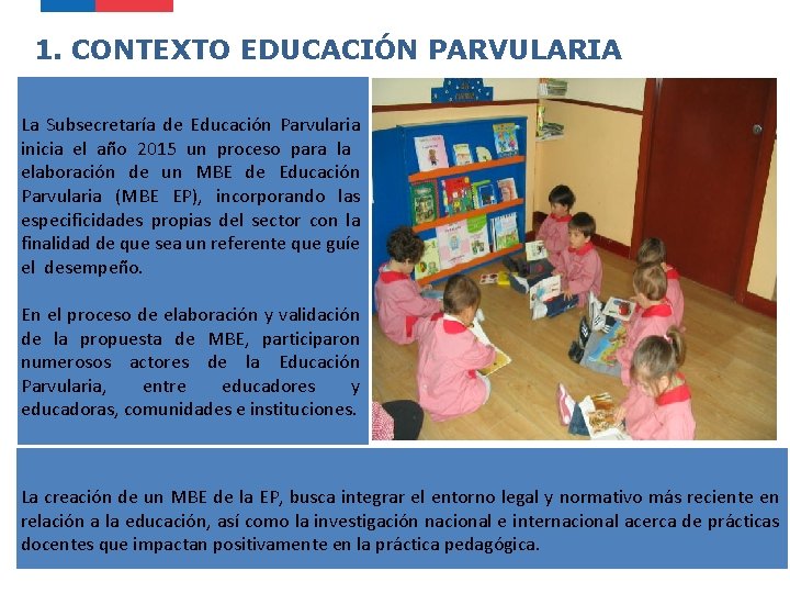 1. CONTEXTO EDUCACIÓN PARVULARIA La Subsecretaría de Educación Parvularia inicia el año 2015 un 1. CONTEXTO EDUCACIÓN PARVULARIA La Subsecretaría de Educación Parvularia inicia el año 2015 un