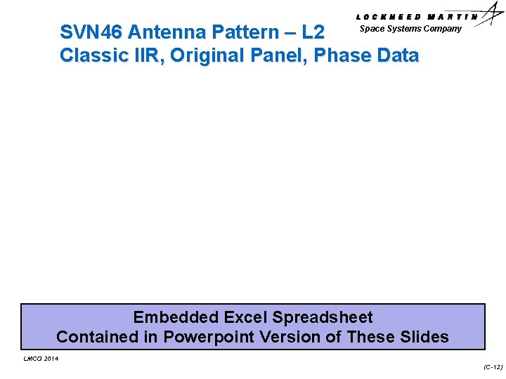 Space Systems Company SVN 46 Antenna Pattern – L 2 Classic IIR, Original Panel,