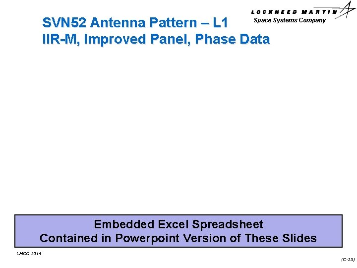 Space Systems Company SVN 52 Antenna Pattern – L 1 IIR-M, Improved Panel, Phase