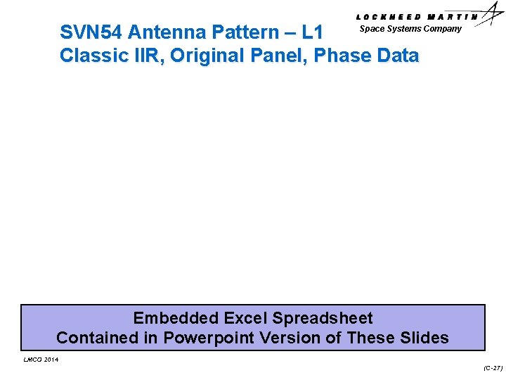 Space Systems Company SVN 54 Antenna Pattern – L 1 Classic IIR, Original Panel,