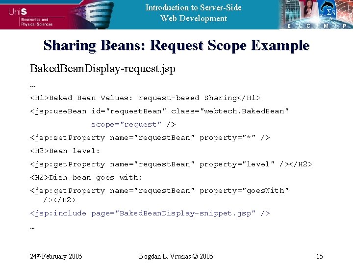 Introduction to Server-Side Web Development Sharing Beans: Request Scope Example Baked. Bean. Display-request. jsp