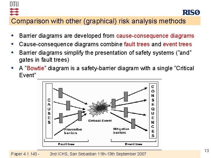 Comparison with other (graphical) risk analysis methods • Barrier diagrams are developed from cause-consequence