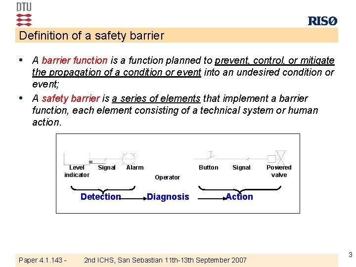Definition of a safety barrier • A barrier function is a function planned to