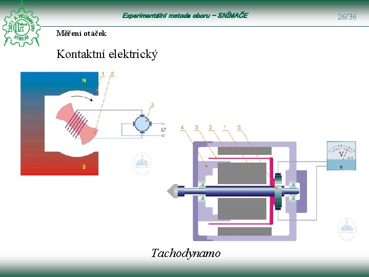 Experimentální metoda oboru – SNÍMAČE Měření otáček Kontaktní elektrický Tachodynamo 26/36 