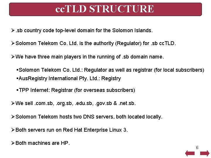 cc. TLD STRUCTURE Ø. sb country code top-level domain for the Solomon Islands. ØSolomon