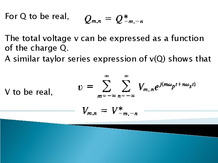 For Q to be real, The total voltage v can be expressed as a