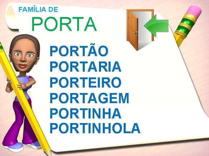 FAMÍLIA DE PORTA PORTÃO PORTARIA PORTEIRO PORTAGEM PORTINHA PORTINHOLA 