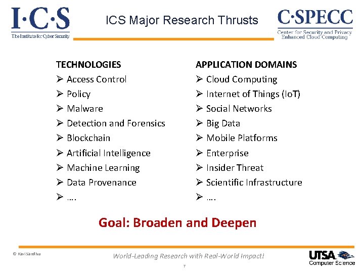 ICS Major Research Thrusts APPLICATION DOMAINS Ø Cloud Computing Ø Internet of Things (Io.