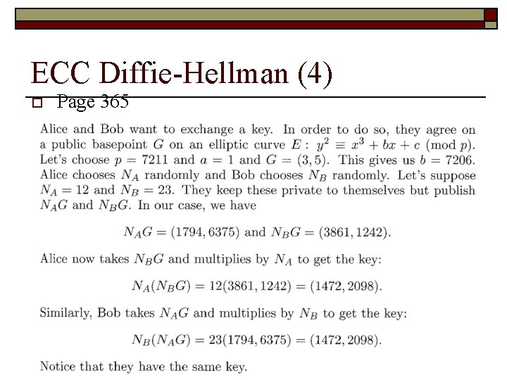 ECC Diffie-Hellman (4) o Page 365 29 