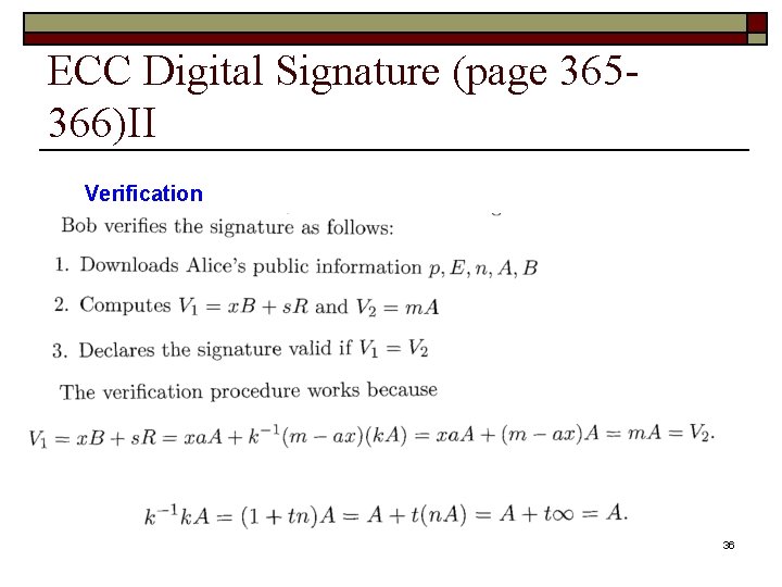 ECC Digital Signature (page 365366)II Verification 36 