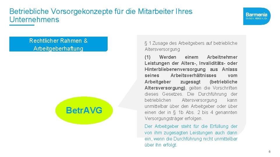 Betriebliche Vorsorgekonzepte für die Mitarbeiter Ihres Unternehmens Rechtlicher Rahmen & Arbeitgeberhaftung Betr. AVG §