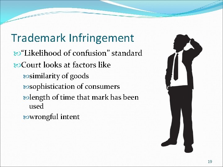 Trademark Infringement “Likelihood of confusion” standard Court looks at factors like similarity of goods