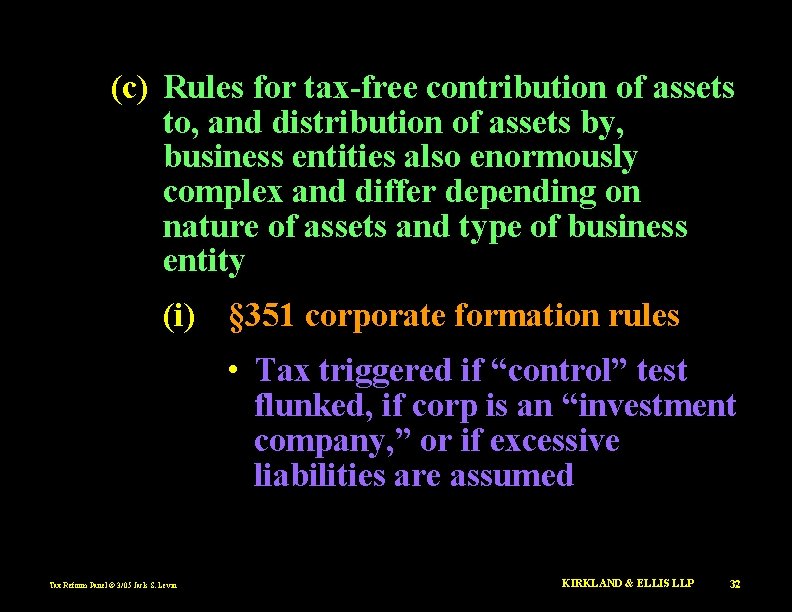 (c) Rules for tax-free contribution of assets to, and distribution of assets by, business