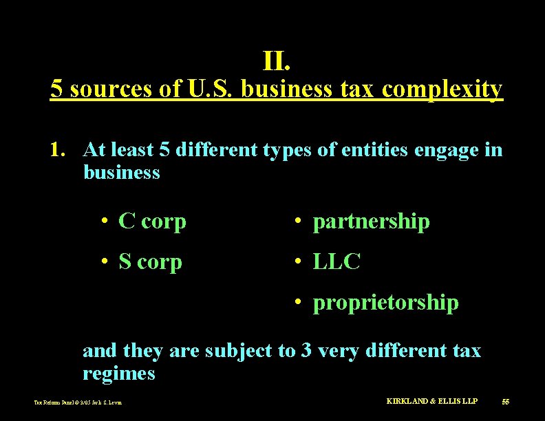 II. 5 sources of U. S. business tax complexity 1. At least 5 different