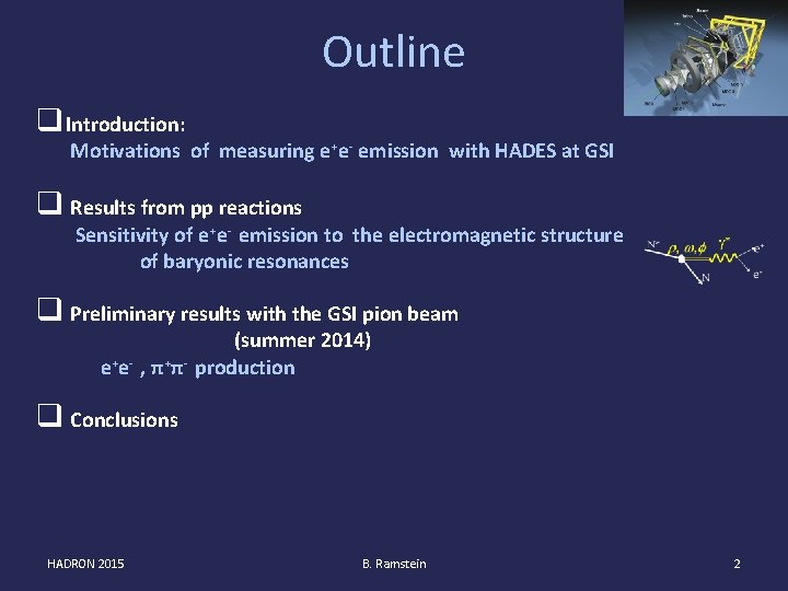 Outline q. Introduction: Motivations of measuring e+e- emission with HADES at GSI q Results