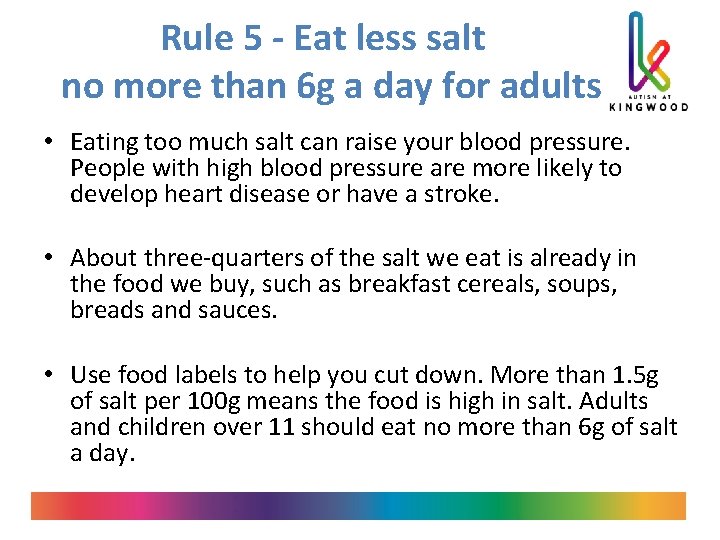 Rule 5 - Eat less salt no more than 6 g a day for