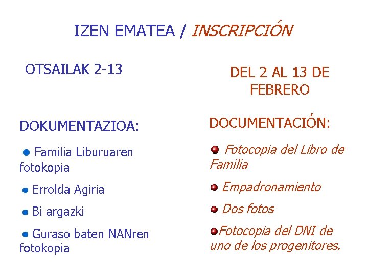 IZEN EMATEA / INSCRIPCIÓN OTSAILAK 2 -13 DEL 2 AL 13 DE FEBRERO DOKUMENTAZIOA: