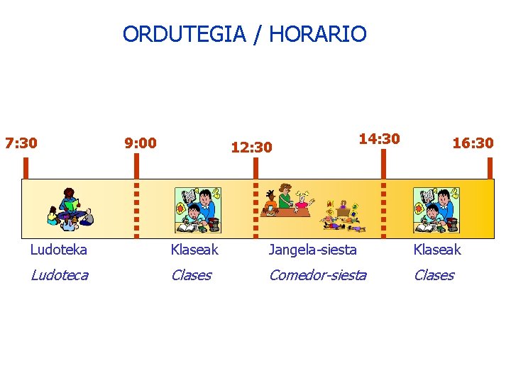 ORDUTEGIA / HORARIO 7: 30 9: 00 12: 30 14: 30 16: 30 Ludoteka