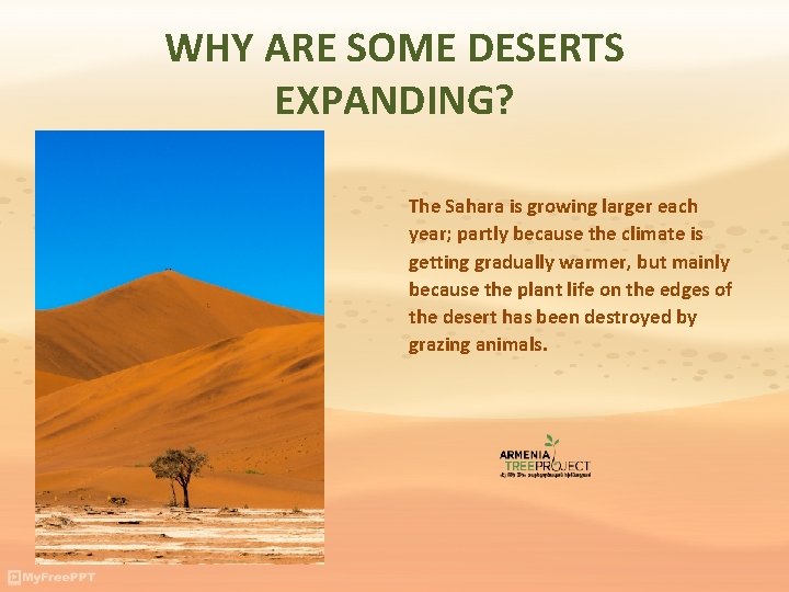 WHY ARE SOME DESERTS EXPANDING? The Sahara is growing larger each year; partly because