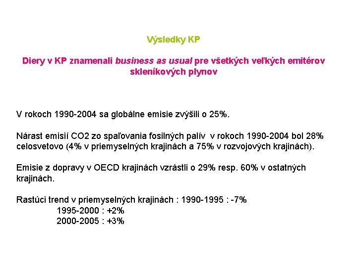 Výsledky KP Diery v KP znamenali business as usual pre všetkých veľkých emitérov skleníkových