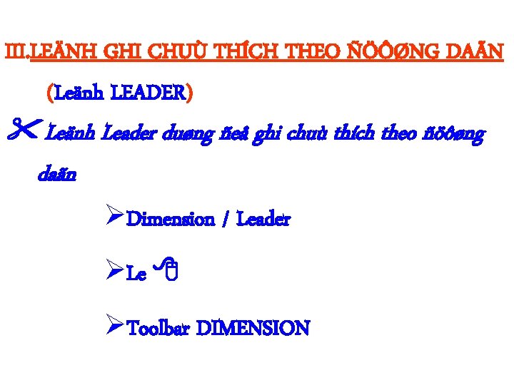 III. LEÄNH GHI CHUÙ THÍCH THEO ÑÖÔØNG DAÃN (Leänh LEADER) Leänh Leader duøng ñeå