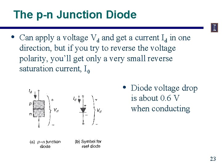 The p-n Junction Diode • Can apply a voltage Vd and get a current