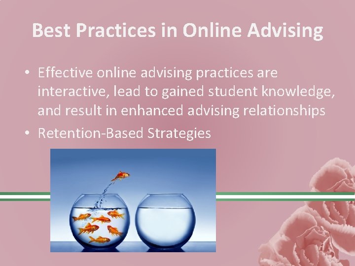 Best Practices in Online Advising • Effective online advising practices are interactive, lead to